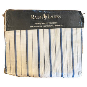 NEW Ralph Lauren Jonquil Blue QUEEN Fitted Sheet Striped 60" x 80" NIP NOS READ